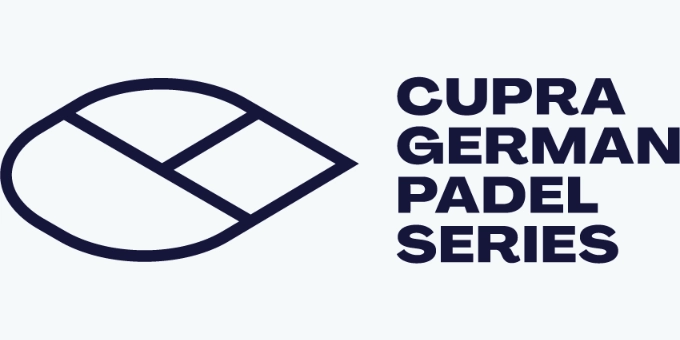 Logo der CUPRA German Padel Series mit stilisiertem Padel-Court Symbol in Dunkelblau