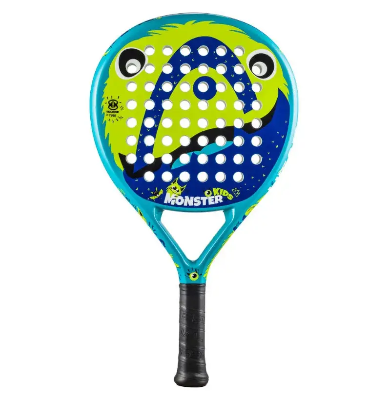 Head Monster Kids - Vorderseite Tuerkiser Head Monster Kids Padelschlaeger Vorderseite Tropfenform gelbgruene Monster-Schlagflaeche mit weissen Augen HEAD Logo und MONSTER Schriftzug Kinder bis 10 Jahre