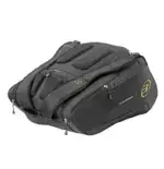 Bullpadel Hack Premier Padel Bag gegenseitige Seitenansicht schwarze Tasche mit Fachstruktur goldenen Akzenten und semi-rigider Schutzschale