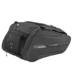 Bullpadel Hack Premier Padel Bag Frontansicht schwarz mit Premier Padel Sternlogo und goldenen Bullpadel Akzenten