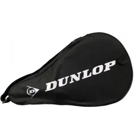 Dunlop D PAC Headcover Schwarz mit wei&szlig;em Dunlop-Schriftzug, Schutzh&uuml;lle f&uuml;r Padelschl&auml;ger in Frontansicht