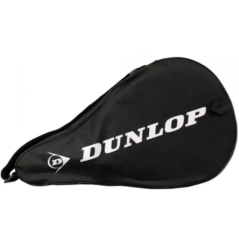 Dunlop D PAC Headcover Schwarz mit weißem Dunlop-Schriftzug, Schutzhülle für Padelschläger in Frontansicht