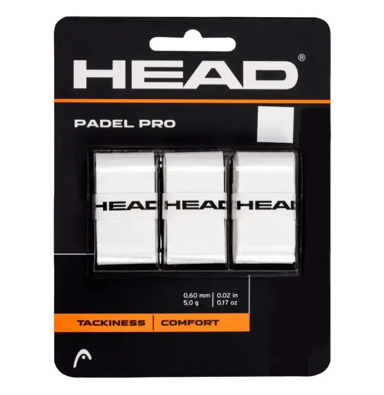 HEAD Padel Pro Overgrip in Weiß, 3er Pack in der Originalverpackung mit Specs 0,60 mm und 5,0 g