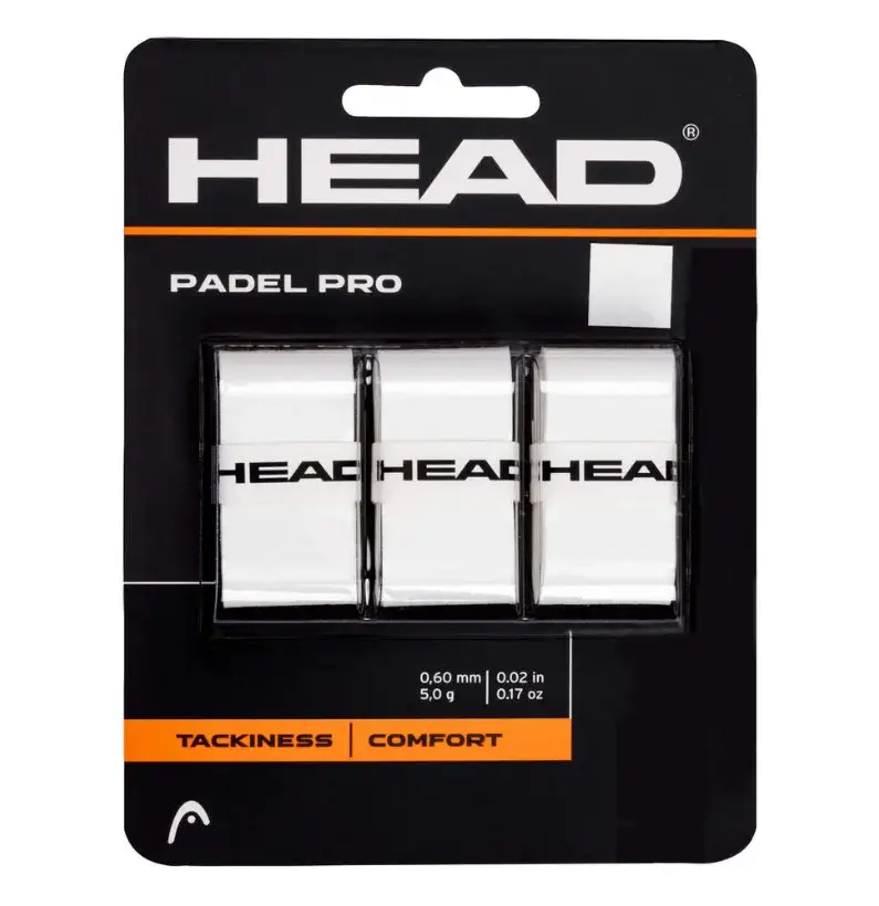 HEAD Padel Pro Overgrip Weiß – 3er Pack HEAD Padel Pro Overgrip in Weiß, 3er Pack in der Originalverpackung mit Specs 0,60 mm und 5,0 g