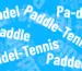 Die Schreibweisen Padel, Paddle, Paddel und Padel-Tennis als Schriftzug auf hellblauem Hintergrund