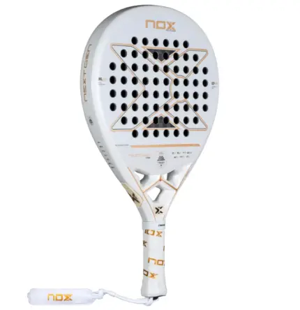 NOX NextGen Pro Hybrid 12K NFA Series Padelschläger schräg von vorne mit weißem Rahmen und NEXTGEN Schriftzug