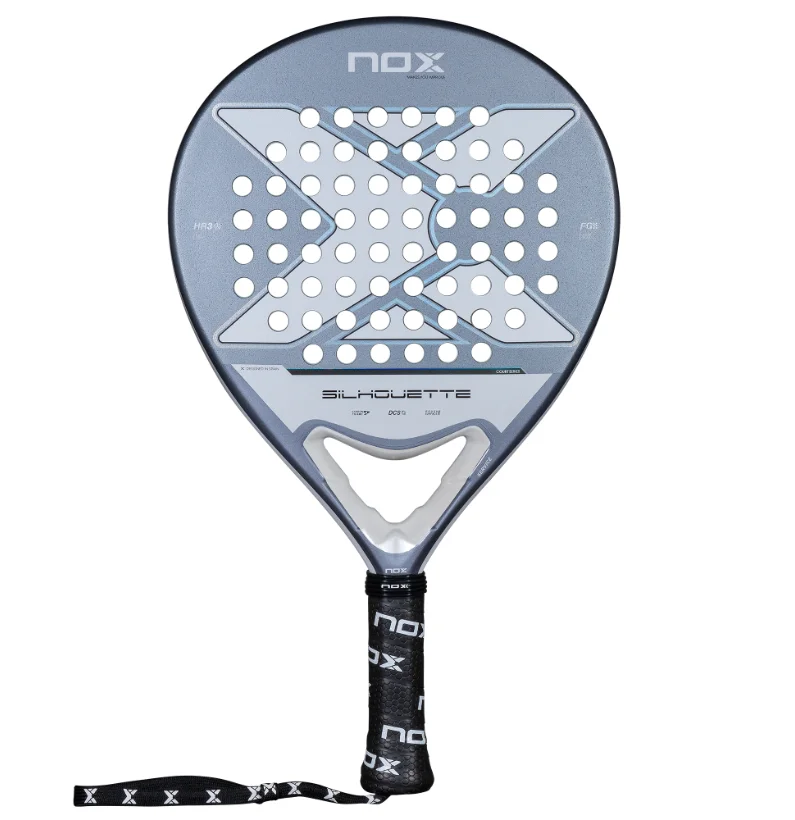 Nox X-One Silhouette 2026 – Vorderseite Hellgrauer Nox X-One Silhouette 2026 Padelschlaeger Vorderseite in Rundform mit dunkelgrauem X-Design