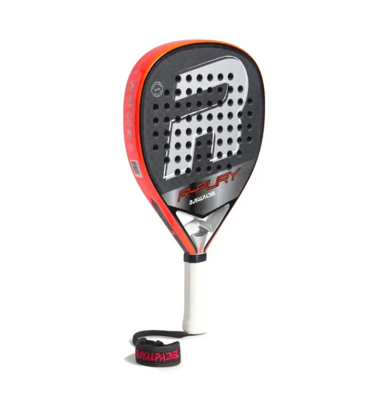 Royal Padel Fury 2026 Padelschlaeger leicht schraeg von vorne mit rotem Rahmen und Herzansicht