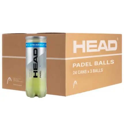 HEAD Padel Pro+ Padelbälle Karton mit HEAD Logo und Aufdruck 24 CANS x 3 BALLS und einer Pro+ Dose davor