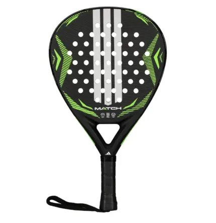 adidas Match Black Lime 2026 Padelschläger von vorn mit schwarzer Fläche sowie weißen Streifen und limegrünen Akzenten