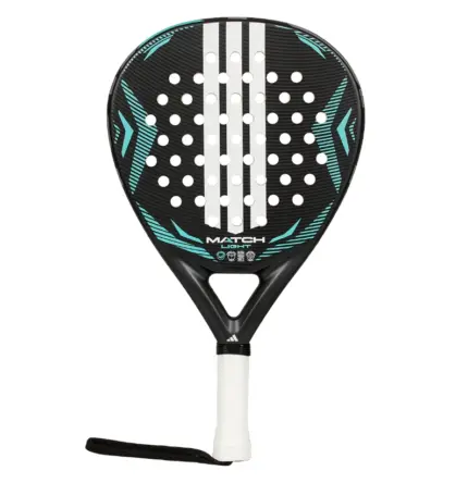 adidas Match Light 2026 Padelschläger von vorn mit schwarzer Fläche sowie weißen Streifen und türkisen Akzenten