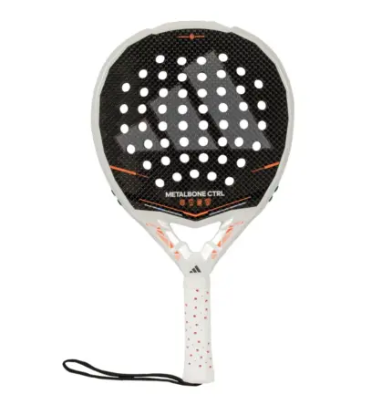 adidas Metalbone CTRL 2026 Padelschläger von vorn mit weißem Rahmen schwarzer Schlagfläche und orangen Akzenten