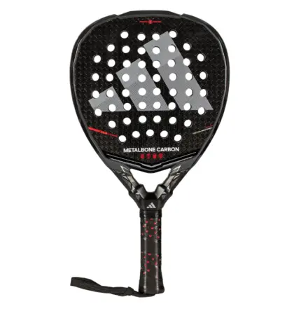 adidas Metalbone Carbon 2026 Padelschläger von vorn mit schwarzer Schlagfläche grauem adidas Logo und rotem Griffmuster