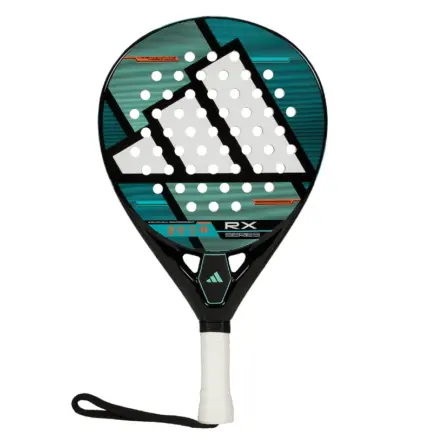 adidas RX Series 2026 Padelschläger von vorn mit türkiser Schlagfläche großem weißem adidas Logo und weißem Griff